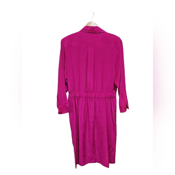 Diane Von Furstenberg Long Sleeve Hot Pink Silk Shirt Dress With Tie Sz 8 - Picture 3 of 3